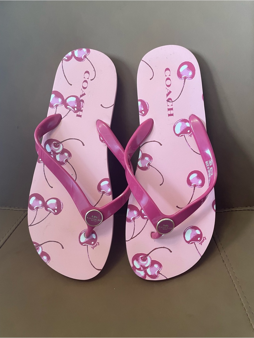 Coach Pink Cherry Print Thong Sandals